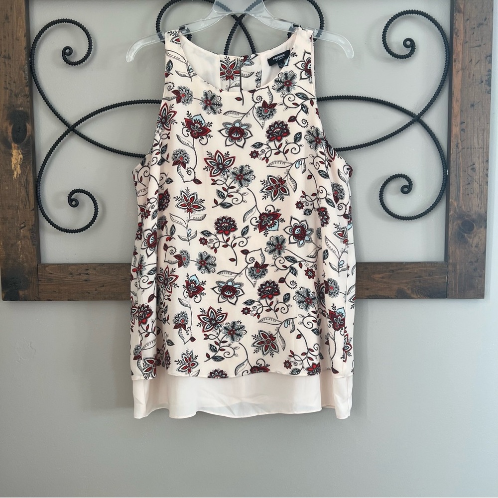 Premise Apricot Tunic Floral Sleeveless Keyhole Button Back Blouse Size L